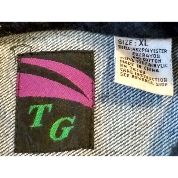 Vintage Handmade Unbranded Denim Jacket Unisex XL Adventure Club Patchwork Art - Picture 7 of 9